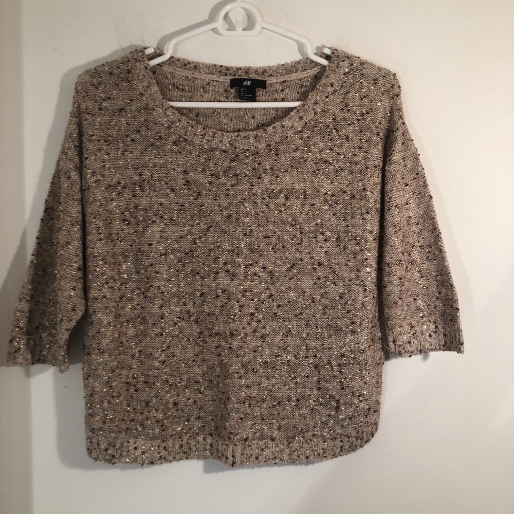 H&M Knit Cropped Sweater Women’s S Half Sleeve Gold Sparkle Lightweight